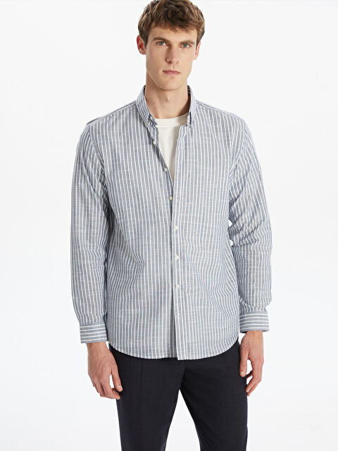 SOUTHBLUE Slim Fit Long Sleeve Striped Poplin Men's Shirt - S5FD73Z8-RFH