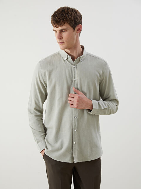 LCW Vision Slim Fit Uzun Kollu Armürlü Erkek Gömlek - S5FD87Z8-12L