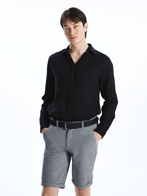 LCW Vision Slim Fit Uzun Kollu Armürlü Erkek Gömlek - S5FD87Z8-CVL