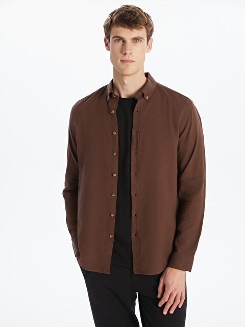 LCW Vision Slim Fit Uzun Kollu Armürlü Erkek Gömlek - S5FD87Z8-YHF