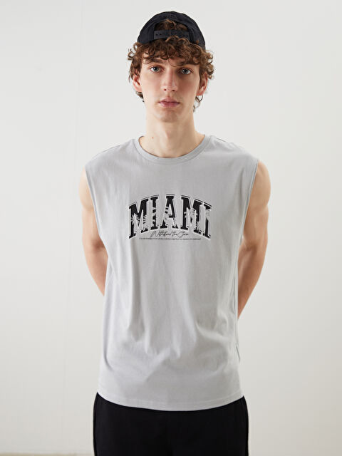 XSIDE Bisiklet Yaka Baskılı Penye Erkek Kolsuz Tişört - S5FE04Z8-FLG