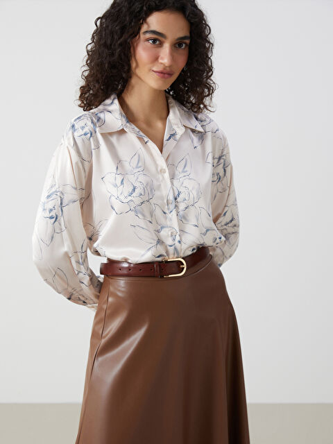 LCW Modest Çiçekli Saten Kadın Gömlek Tunik - S5FE21Z8-LRA