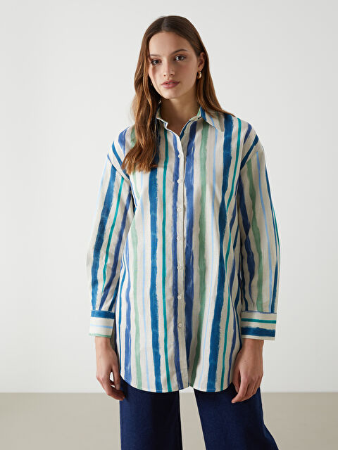 LCW Modest Desenli Oversize Kadın Gömlek Tunik - S5FE26Z8-LSJ