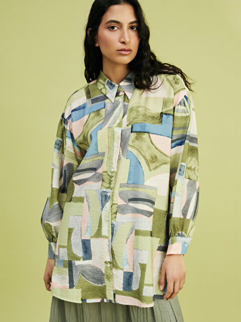 LCW Modest Desenli Oversize Kadın Gömlek Tunik - S5FE27Z8-LRR