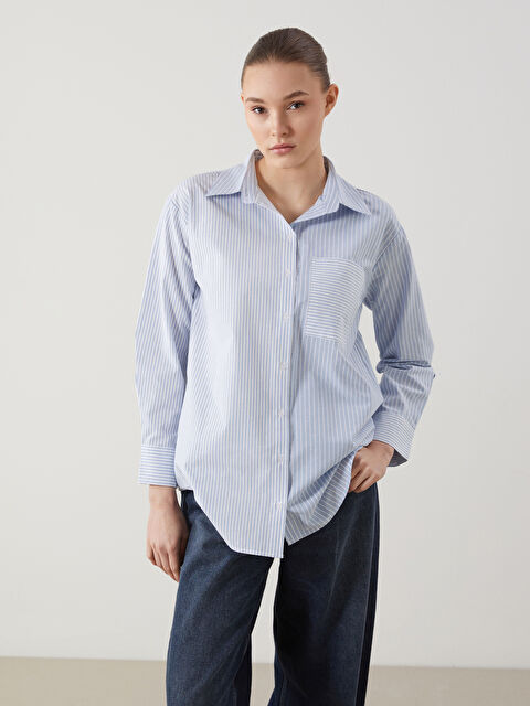 LCW Modest Çizgili Poplin Kadın Gömlek Tunik - S5FE29Z8-LEN