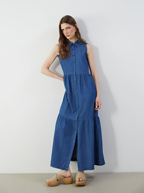 LCW Vision Gömlek Yaka Jean Elbise - S5FF36Z8-507