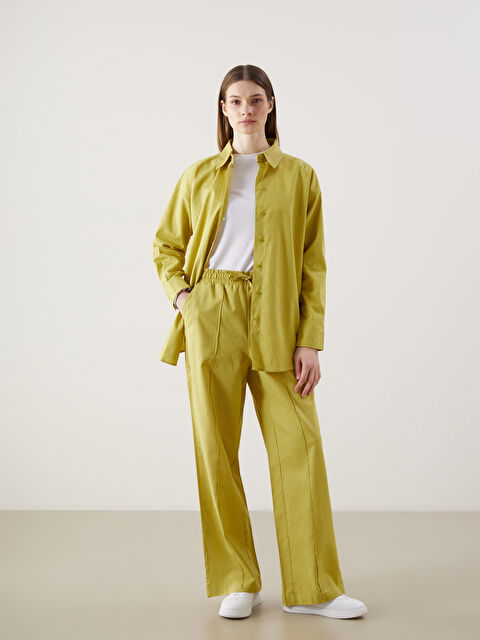 LCW Modest Elasticated Waist Linen Blend Pleated Women's Trousers - S5FF71Z8-FZV