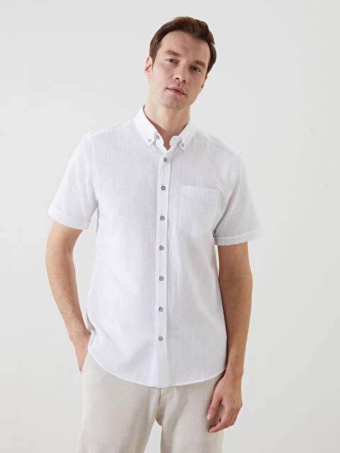 LCWAIKIKI Classic Regular Fit Kısa Kollu Armürlü Erkek Dokulu Gömlek - S5FF96Z8-Q6K