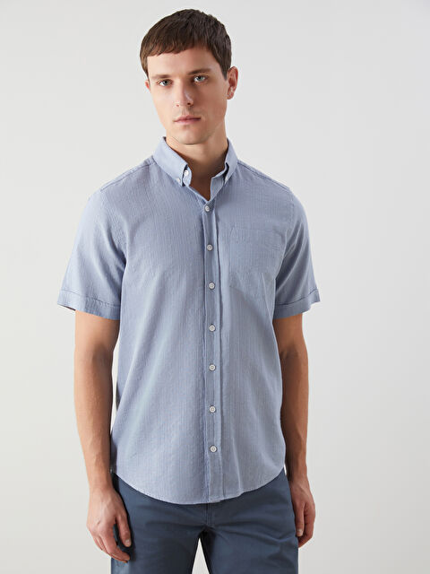 LCWAIKIKI Classic Regular Fit Kısa Kollu Armürlü Erkek Dokulu Gömlek - S5FF96Z8-Z3G