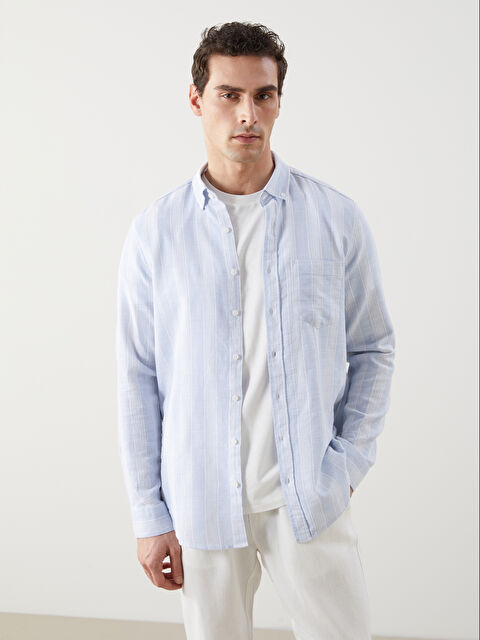 LCWAIKIKI Classic Regular Fit Uzun Kollu Çizgili Erkek Gömlek - S5FG05Z8-LEH