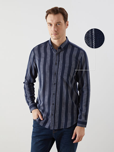 LCWAIKIKI Classic Regular Fit Uzun Kollu Çizgili Erkek Gömlek - S5FG05Z8-LGS