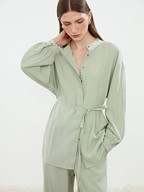 LCW Modest Hakim Yaka Keten Karışımlı Kadın Gömlek Tunik - S5FG79Z8-L7R