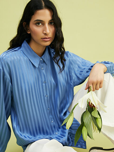 LCW Modest Çizgili Oversize Saten Kadın Gömlek Tunik - S5FH72Z8-CU7