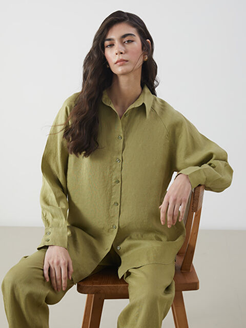 LCW Modest Oversize %100 Keten Kadın Gömlek - S5FH74Z8-GDM