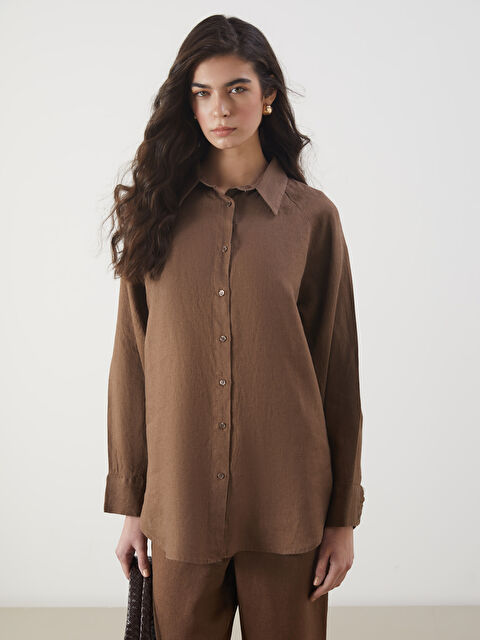 LCW Modest Oversize %100 Keten Kadın Gömlek - S5FH74Z8-HDC