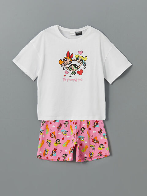 LCW Kids Bisiklet Yaka PowerPuff Girls Baskılı Kız Çocuk Şortlu Pijama Takımı - S5FK09Z4-Q6K