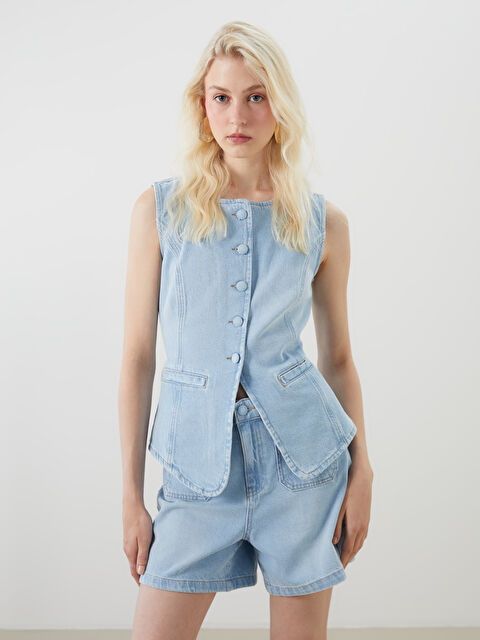 LCW Vision Bisiklet Yaka Kadın Jean Yelek - S5FK19Z8-507