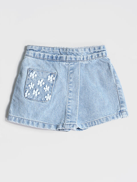 LCW Kids Elastični struk cvetni dečji teksas šorts na preklop suknja