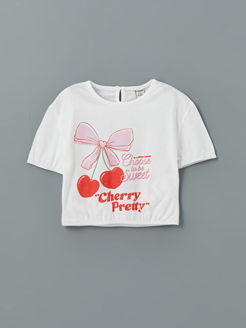 LCW Kids Crew Neck Cherry Printed Girls' T-Shirt - S5FL25Z1-JYX