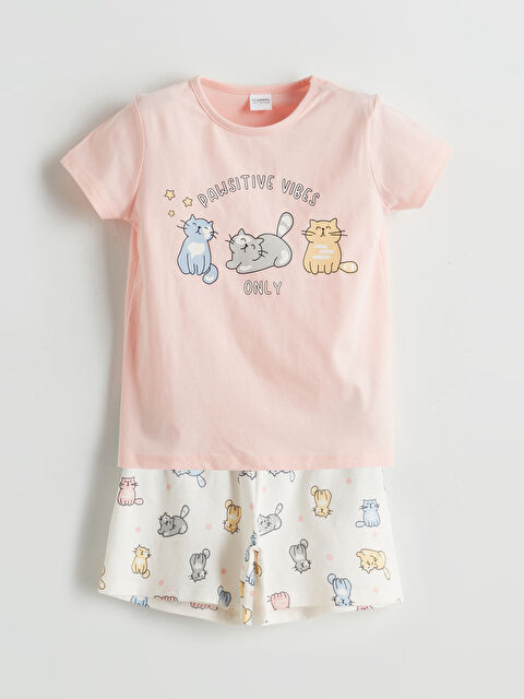 LCW Kids Baskılı Penye Kız Çocuk Şortlu Pijama Takım - S5FM07Z1-FZE