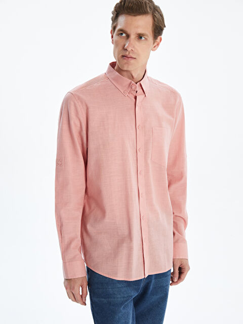 LCWAIKIKI Classic Muška košulja od mešavine lana standardnog kroja, dugih rukava