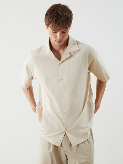 XSIDE Rahat Kalıp Kısa Kollu Keten Görünümlü Erkek Gömlek - S5FO87Z8-QYX