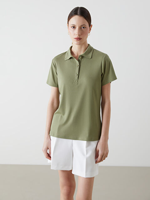 LCWAIKIKI Classic Tricou Texturat cu Guler Polo pentru Femei - S5FP56Z8-GUY