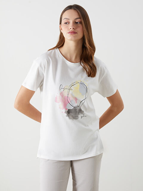 LCWAIKIKI Classic Bisiklet Yaka Baskılı Kadın Tişört - S5FP61Z8-R9J