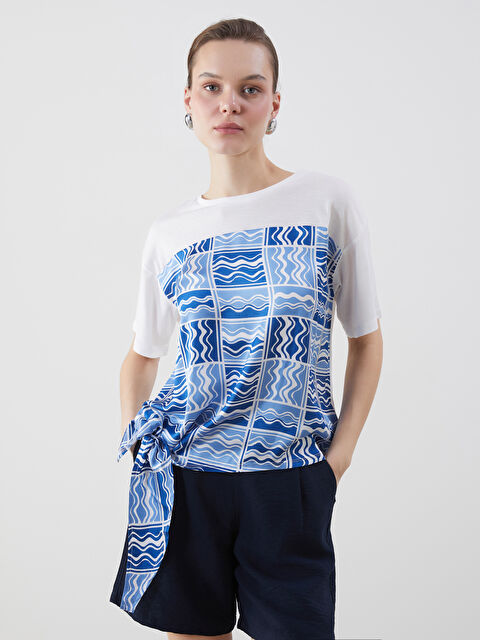 LCWAIKIKI Classic Crew Neck Patterned Tied Women's T-Shirt