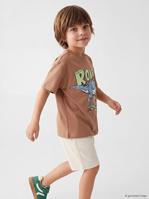 LCW Kids Dinozor Baskılı Erkek Çocuk Tişört ve Şort 2'li