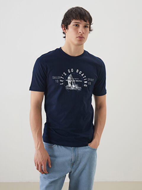 XSIDE Bisiklet Yaka Baskılı Penye Erkek Tişört - S5FU72Z8-DWP