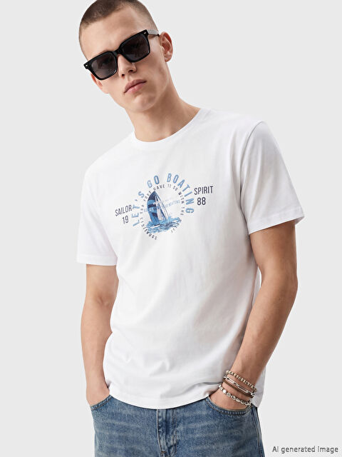 XSIDE Bisiklet Yaka Baskılı Penye Erkek Tişört - S5FU72Z8-Q6K