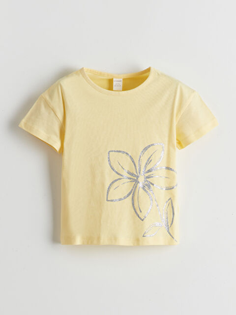 LCW Kids Floral Jersey Glitter Girls' T-Shirt