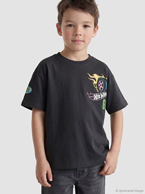 LCW Kids Hot Wheels Baskılı Erkek Çocuk Tişört