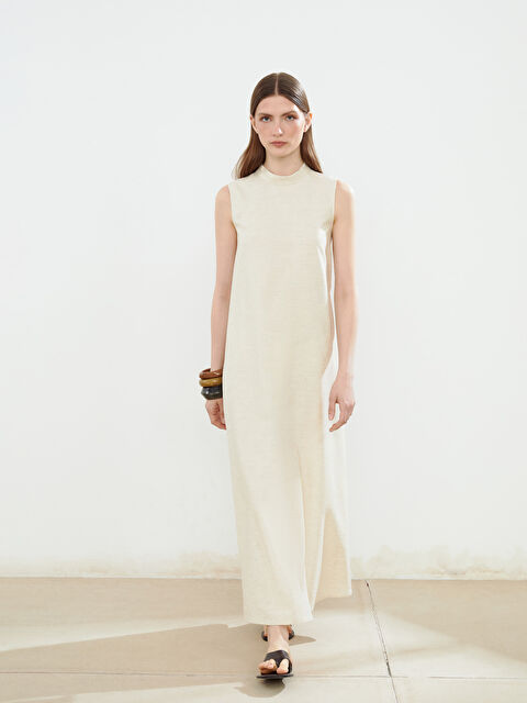 LCW Modest Dik Yaka  A Kesim Keten Karışımlı Elbise - S5G101Z8-EEW