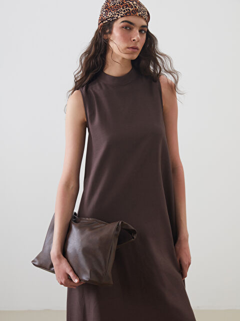 LCW Modest Dik Yaka  A Kesim Keten Karışımlı Elbise - S5G101Z8-ZAH