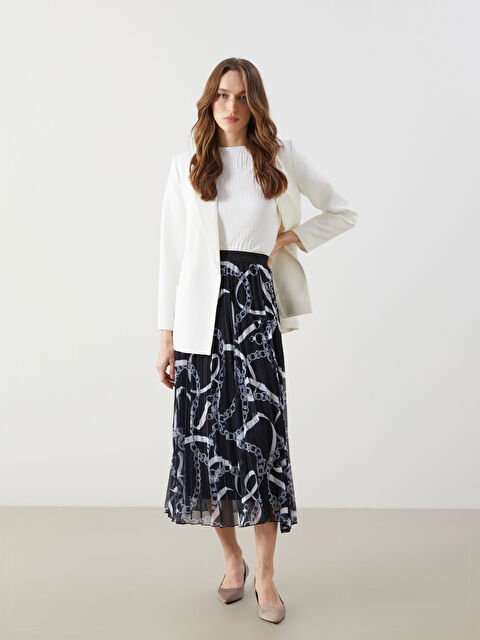 LCW Modest Beli Lastikli Desenli Şifon Kadın Pileli Etek - S5G115Z8-LQJ