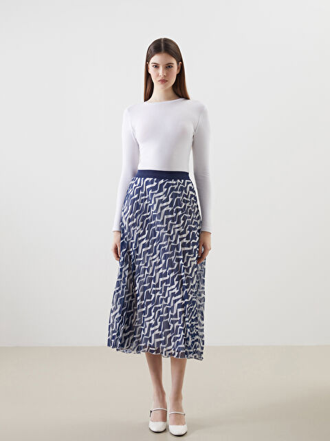 LCW Modest Beli Lastikli Desenli Şifon Kadın Pileli Etek - S5G115Z8-LQQ