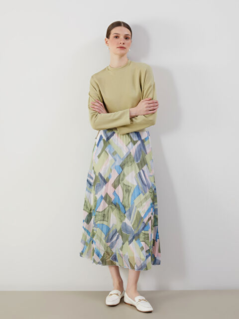 LCW Modest Beli Lastikli Desenli Şifon Kadın Pileli Etek - S5G115Z8-LRR