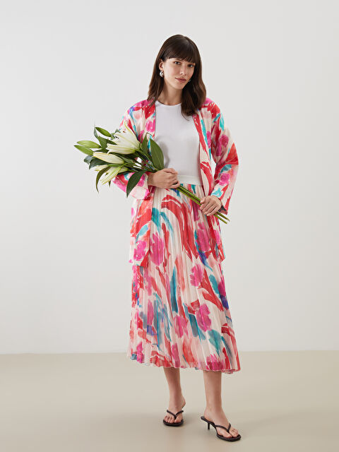 LCW Modest Beli Lastikli Desenli Şifon Kadın Pileli Etek - S5G115Z8-LT4