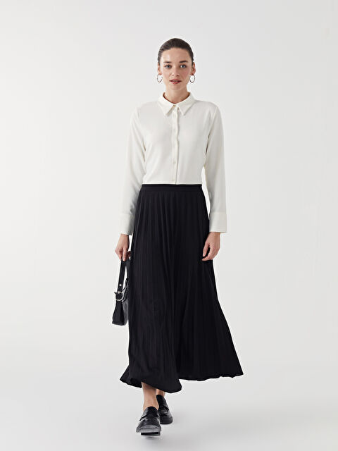 LCW Modest Beli Lastikli Düz Krep Kadın Pileli Etek - S5G118Z8-RQL