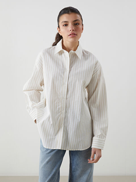 LCW Vision Striped Oversize Linen Blend Women's Shirt - S5G198Z8-LE8