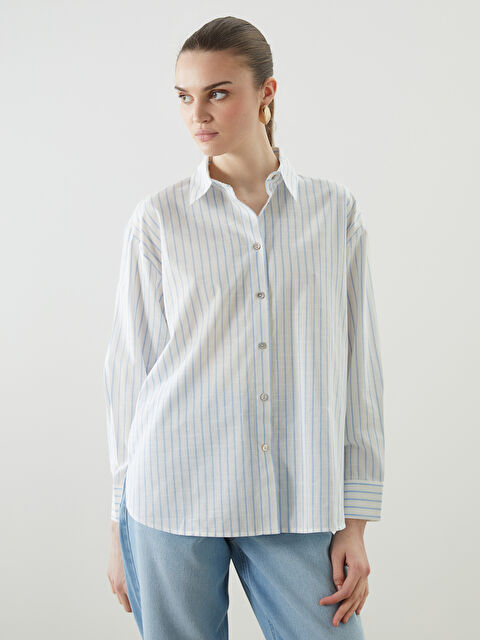 LCW Vision Striped Oversize Linen-Look Women's Shirt - S5G201Z8-LEN