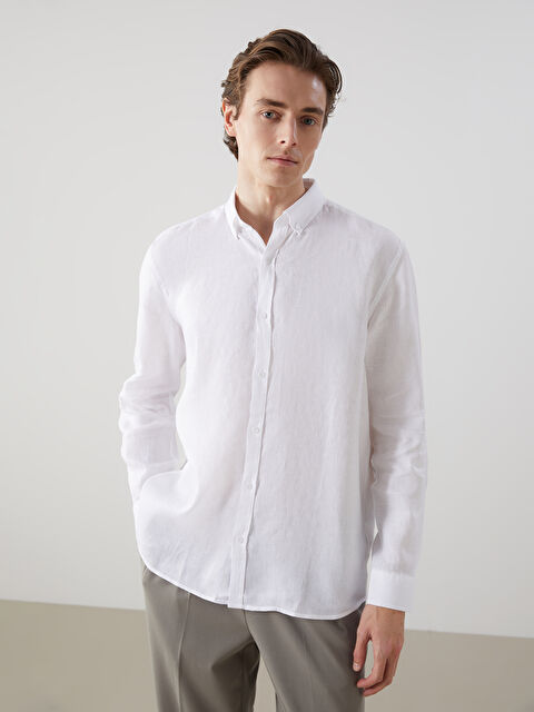 LCW Vision Slim Fit Uzun Kollu %100 Keten Erkek Gömlek - S5G409Z8-Q6K