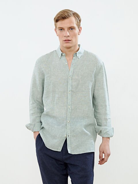 LCW Vision Slim Fit Uzun Kollu %100 Keten Erkek Gömlek - S5G409Z8-SX9