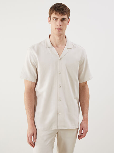 LCW Vision Regular Fit Kısa Kollu Keten Görünümlü Erkek Gömlek - S5G483Z8-DS3