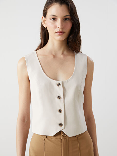 LCW Vision U Yaka Keten Karışımlı Kadın Klasik Yelek - S5G745Z8-CTL