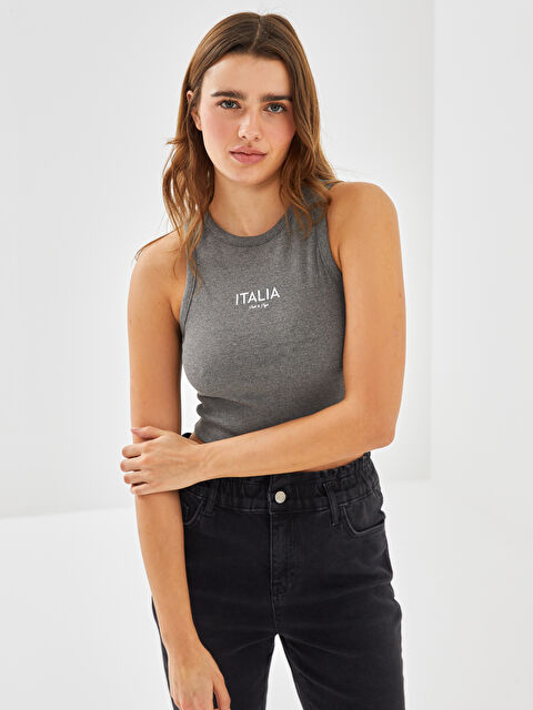 LCW Vision Bisiklet Yaka Baskılı Kadın Crop - S5G995Z8-LAM