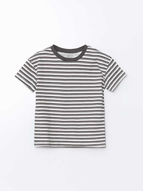 LCW baby Bisiklet Yaka Çizgili Erkek Bebek Pijama Üst