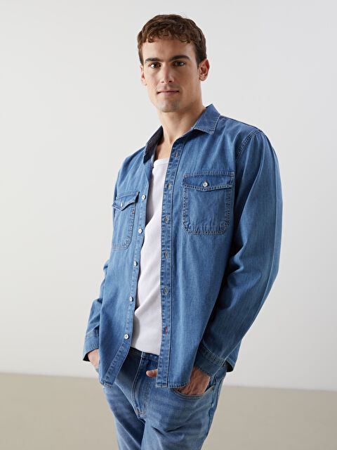 LCW Jeans Regular Fit Uzun Kollu Erkek Jean Gömlek - S5GE09Z8-H45
